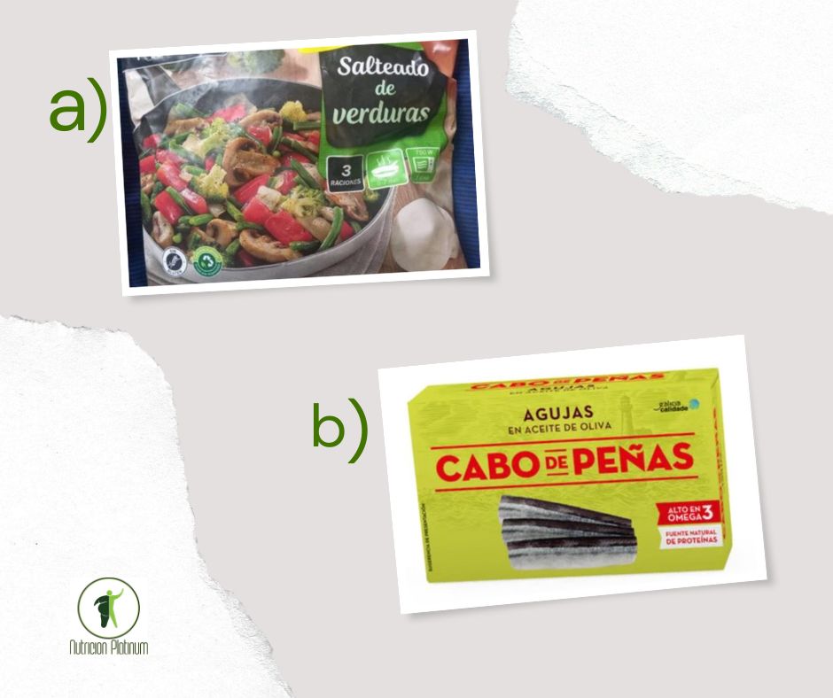 Salteado de verduras con agujas en conserva.